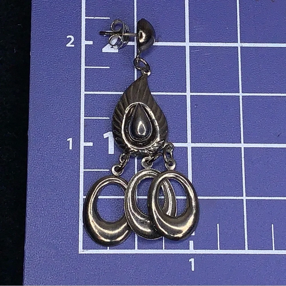 Vintage Rare Dark Silver Chrome Earrings Art Deco Dangle Chandelier Style Mod